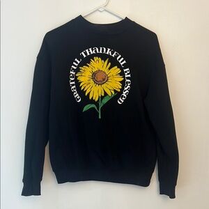 Awake Black Crewneck Sweater with Sunflower Graphic